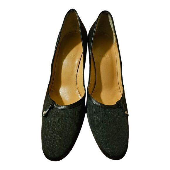 BALLY "Sitelle" Black Pinstriped Cloth Heels‎ - Size 37 1/2 - Picture 2 of 9